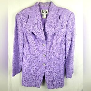 KB Vintage 2pc Purple Lace Long Sleeve Skirt Suit Sz 14